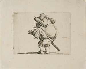 Der dickbäuchige Mann, verziert mit einer Knopfreihe, aus Varie Figure Gobbi von Jacques Callot