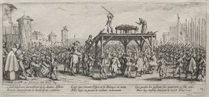 Die großen Elendnisse des Krieges: Hinrichtung auf dem Rad, 1633 von Jacques Callot