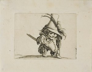 Der dickbäuchige Mann mit hohem Hut, aus Varie Figure Gobbi von Jacques Callot