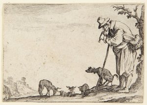 Der Hirte, der eine Flöte spielt von Jacques Callot