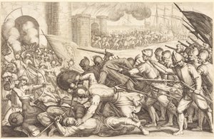Die Truppen erzwingen den Zugang durch das Tor einer Stadt von Jacques Callot