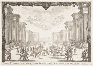 Drittes Intermezzo, Die Schlacht wird durch die Ankunft der Liebe mit ihrem Gefolge gestoppt von Jacques Callot