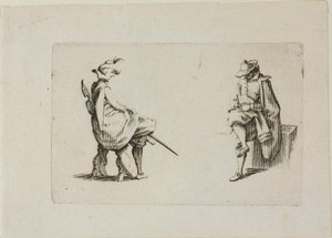 Zwei sitzende Männer, aus Die Caprices von Jacques Callot