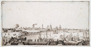 Ansicht des Hafens von La Rochelle mit Salut schießenden Galeonen von Jacques Callot
