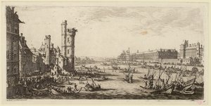 Ansicht des Louvre und der ehemaligen Porte de Nesle (IFF 667). von Jacques Callot