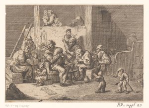 Interieur mit Dudelsack- und Geigenspieler und zwei Sängern von Jacques Dassonville