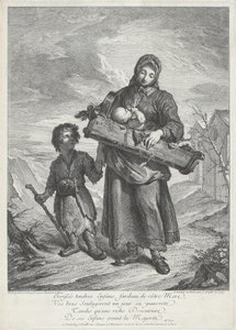 Eine junge Mutter trägt eine Wiege von Jacques Dumont Le Romain, finished by Jean Daullé