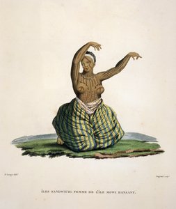Tanzende Frau von der Insel Maui, auf den Hawaii-Inseln, graviert von Parfait Augrand (geb. 1782)