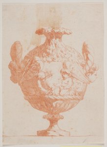 Zier-Vase mit zwei Köpfen und zwei Putti. Kopie nach Pl. 19 aus der Suite der 1746 von Saly gezeichneten Vasen. "Vasa a se inventa..."