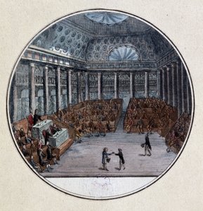 Staatsstreich des Dritten Standes: „Die Abgeordneten der Gemeinden bildeten sich allein zur Nationalversammlung, gegen den Willen der Abgeordneten des Adels und des Klerus, die sich am 17. Juni 1789 in zwei Kammern versammelten“ Gravur von Jacques-Francois von Jacques Francois Joseph Swebach