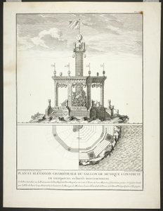 Plan und Aufriss eines Musikzimmers, Platte drei aus Beschreibung der Feste Gegeben von der Stadt Paris von Jacques François Blondel