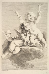 Zwei Cupidos, einer hält Fackeln, Mitte bis Ende des 18. Jahrhunderts von Jacques Gabriel Huquier