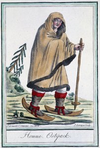 Ostyak-Mann auf Skiern - in „Enzyklopädie der Reisen“ von Grasset Saint Sauveur, ed. Paris 1796 von Jacques Grasset de Saint Sauveur