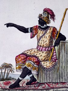 König von Loango, Farbgravur nach einer Zeichnung von Labrousse, aus der Encyclopedia of voyages, von Jacques Grasset de Saint-Sauveur von Jacques Grasset de Saint Sauveur