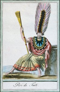 König von Tahiti, Gesellschaftsinseln, Farbstich aus einer Zeichnung von Labrousse aus der Encyclopédie des Voyages von Jacques Grasset de Saint-Sauveur von Jacques Grasset de Saint Sauveur