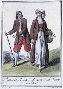 Bauer und Bäuerin von Triest, Italien - in „Encyclopedia of Travels“ von Grasset St Sauveur, Paris von Jacques Grasset de Saint Sauveur