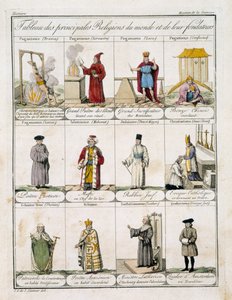 Tabelle der Hauptreligionen der Welt (Farblithografie)