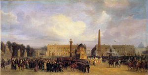 Die Rückkehr der Asche Napoleons I. (1769-1821) nach Paris am 15.12.1840: der Zug überquert die Place de la Concorde