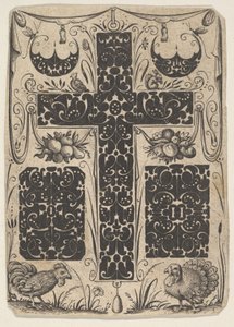 Lateinisches Kreuz mit Vögeln und kleineren Motiven, ca. 1614-19 von Jacques Hurtu
