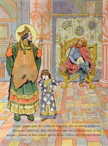 König Dagobert I. (ca. 603-39) zieht seine Hose falsch herum an, Illustration aus 
