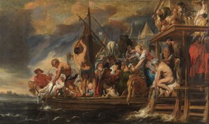 Eine Fähre legt ab, als St. Peter eine Münze im Maul eines Fisches findet von Jacques Jordaens