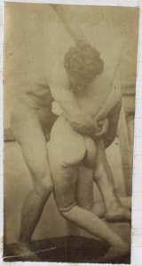 Studie eines männlichen Aktmodells, stehend und ringend mit einer Gliederpuppe, im Atelier von Jacques de Lalaing von Jacques Lalaing (attributed to)