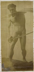 Studie eines männlichen Aktmodells, stehend mit Schwert und Schild in den Händen, im Atelier von Jacques de Lalaing von Jacques Lalaing (attributed to)