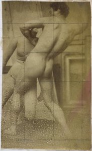 Studie eines männlichen Aktmodells, stehend, von hinten gesehen und ringend mit einer Gliederpuppe, im Atelier von Jacques de Lalaing