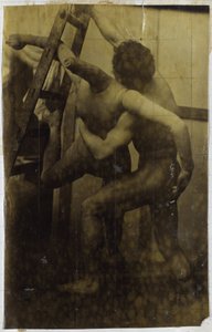 Studie eines männlichen Aktmodells, ringend mit einer Puppe, im Atelier von Jacques de Lalaing von Jacques Lalaing (attributed to)