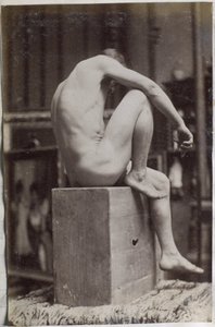 Studie eines männlichen Aktmodells, sitzend und von der Seite gesehen, im Atelier von Jacques de Lalaing von Jacques Lalaing (attributed to)