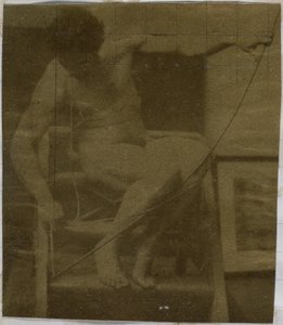 Studie eines männlichen Aktmodells, sitzend auf einer Treppe, von vorne gesehen mit Seil und Bogen auf dem Schoß, im Atelier von Jacques de Lalaing von Jacques Lalaing (attributed to)