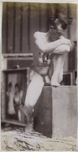 Studie eines sitzenden männlichen Aktmodells im Atelier von Jacques de Lalaing von Jacques Lalaing (attributed to)