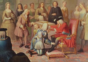 Philipp V. von Spanien verleiht den Goldenen Vlies an den Marschall von Tesse als französischer Botschafter in Spanien im Jahr 1724 von Jacques Laumosnier