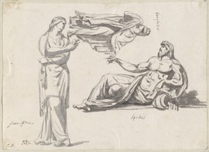 Ein Flussgott und zwei klassische Skulpturen von Jacques Louis David