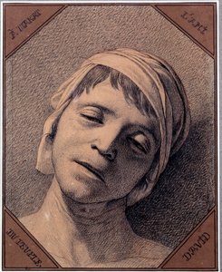 Studie nach der Natur des Kopfes von Jean Paul Marat (1763-1793), ermordet am 13.07.1793. Zeichnung von Jacques Louis David (1748-1825). Versailles, Schlossmuseum von Jacques Louis David