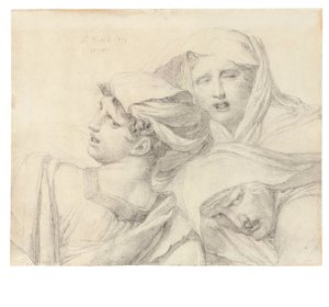 Drei Frauen in klassischer Kleidung, Brustlänge, mit gequälten Ausdrücken, 1819 von Jacques Louis David