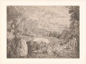 Elegante Gesellschaft in einer Landschaft von Jacques Philippe Le Bas