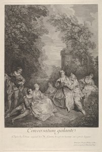 Galantes Gespräch: Paare im Gespräch in einem Garten von Jacques Philippe Le Bas