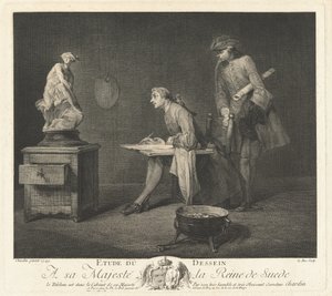 Studie des Zeichnens (Die Zeichenstunde) von Jacques Philippe Le Bas after Jean Siméon Chardin