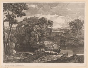 Flusslandschaft mit Heuwagen im Vordergrund