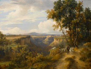 Ein Ziegenhirte und seine Herde in einer italienischen Landschaft, möglicherweise Faleria von Jacques Raymond Brascassat