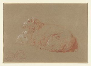 Liegendes Schaf mit Lamm von Jacques Raymond Brascassat