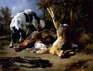 Spaniel mit einem Stillleben von Wild von Jacques Raymond Brascassat