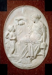 Denkmal für das Herz von Ludwig XIII.: Die vier Kardinaltugenden. Mäßigung. Dekorelement vom Grabdenkmal von Ludwig XIII. in der Kirche Saint Paul Saint Louis (Saint Paul) Rue Saint Antoine in Paris. Marmorrelief von Jacques Sarazin (1592-1660) von Jacques Sarazin