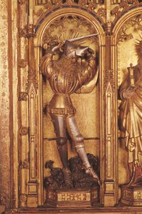 Altarbild der Kreuzigung, Detail von St. Georg vom linken Panel, aus der Kirche Chartreuse de Champmol, ca. 1391 von Jacques de Baerze or Baers