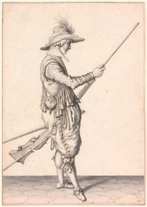 Ein Soldat lädt eine Muskete, "Ramme in Your Pouder" von Jacques de Gheyn II