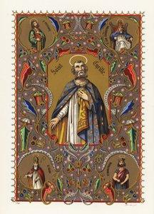 Porträt von Kyrill von Alexandria, Patriarch von Alexandria, mit Heiligenschein und Robe, innerhalb dekorativer Umrandung aus Laub