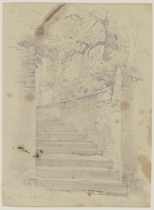 Alte Treppe, umgeben von Bäumen von Jakob Becker