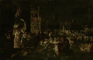 Eine Karnevalsnacht auf einem barocken Platz von Jakob Isaaksz Swanenburgh