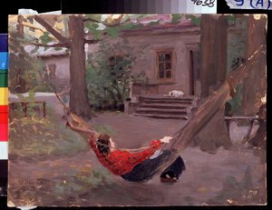 "Im Hängematte" Gemälde von Jakov Kalinichenko (1869-1938) 1903 Staatliches Regionales I. Pozhalostin Kunstmuseum, Ryasan von Jakoff Jakovlevitch Kalinitchenko